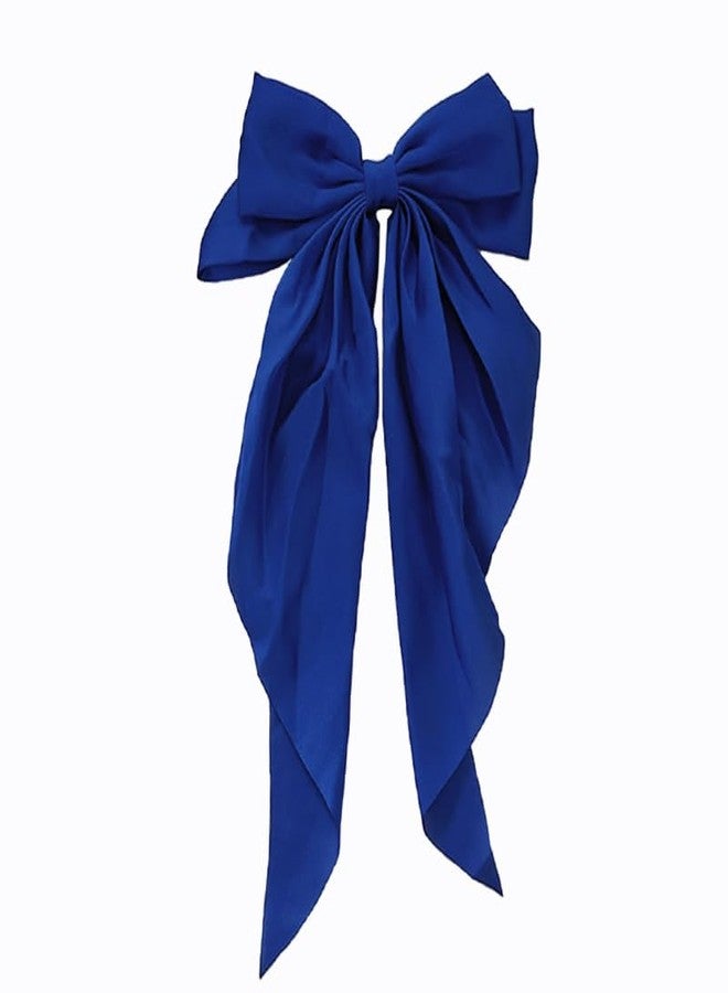 Dladhict Hair Bows for Women Royal Blue Hair Bow Clips for Women Large Satin Hair Ribbon Bow Bows Accessories for Hair Silk Big Hair Bows for Girls Cute Christmas Long Hair Bows for Women Girls Hair Clip - Image 1